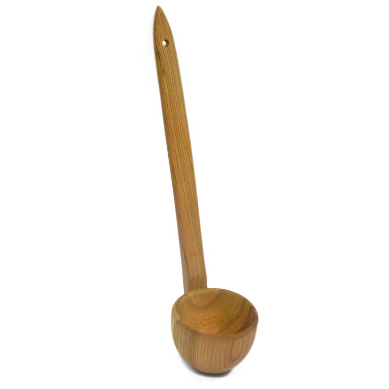 Large Cherry Wood Ladle for Kitchen and Sauna – Natural Eco-Friendly Serving Spoon with 55 cm Handle and Deep 11 cm Bowl