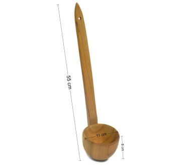 Large Cherry Wood Ladle for Kitchen and Sauna – Natural Eco-Friendly Serving Spoon with 55 cm Handle and Deep 11 cm Bowl