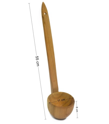 Large Cherry Wood Ladle for Kitchen and Sauna – Natural Eco-Friendly Serving Spoon with 55 cm Handle and Deep 11 cm Bowl