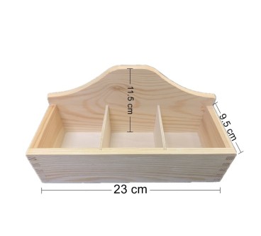 Wooden Countertop Tea and Cutlery Organizer – 3 Compartments – Natural Pine – Unfinished Storage for Kitchen or Café