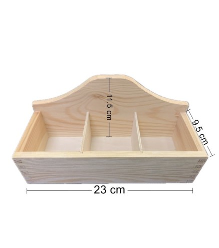 Wooden Countertop Tea and Cutlery Organizer – 3 Compartments – Natural Pine – Unfinished Storage for Kitchen or Café