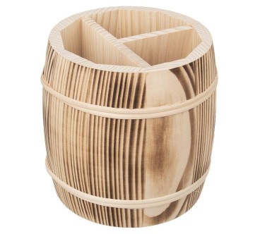 Wooden World Burnt Pine Barrel Organizer – 3 Compartments 17x16 cm