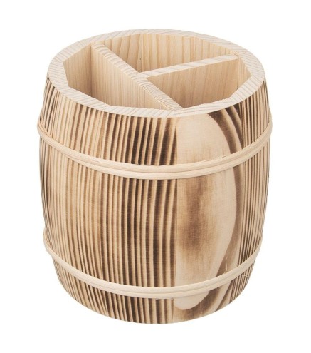 Wooden World Burnt Pine Barrel Organizer – 3 Compartments 17x16 cm