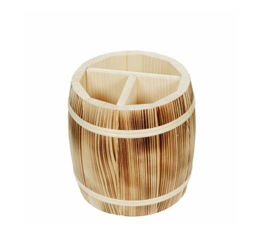 Wooden World Burnt Pine Barrel Organizer – 3 Compartments 17x16 cm