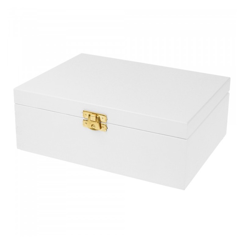 White Wooden Tea Box – 6 Compartments – Pine with Metal Clasp – Painted Exterior