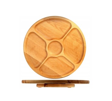 Wooden World round beech Lazy Susan serving board 33cm with 5 compartments