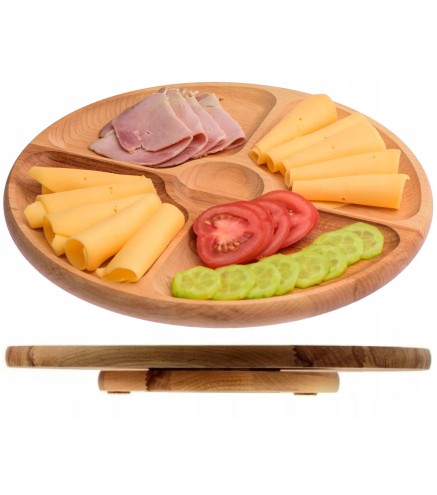 Round beech Lazy Susan 33cm with 5 compartments - Beech Wood