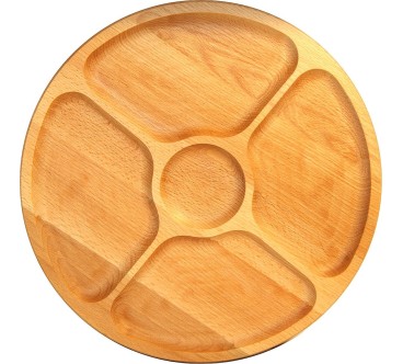 Round ash Lazy Susan 33cm with 5 compartments - Wooden World