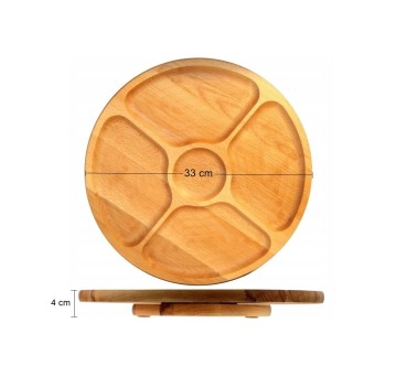 Wooden World round ash Lazy Susan serving board 33cm with 5 compartments