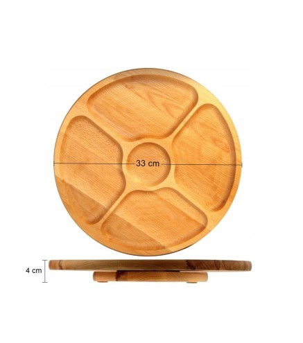 Wooden World round ash Lazy Susan serving board 33cm with 5 compartments