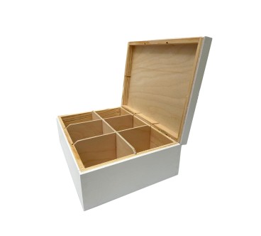White Wooden Tea Box – 6 Compartments