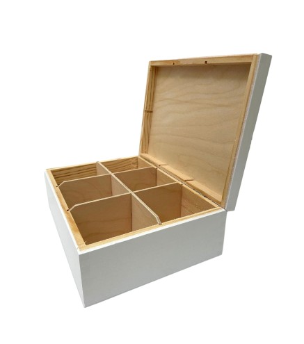 White Wooden Tea Box – 6 Compartments