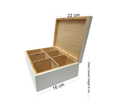 White Wooden Tea Box – 6 Compartments