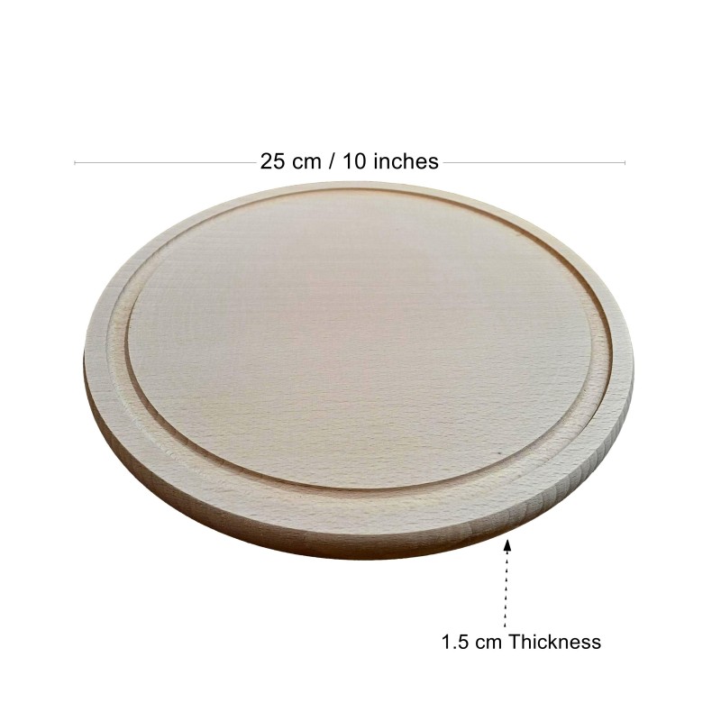 Round Beech Wood Cutting Board with Juice Groove 25 cm Round Beech Wood Cutting Board with Juice Groove 25 cm