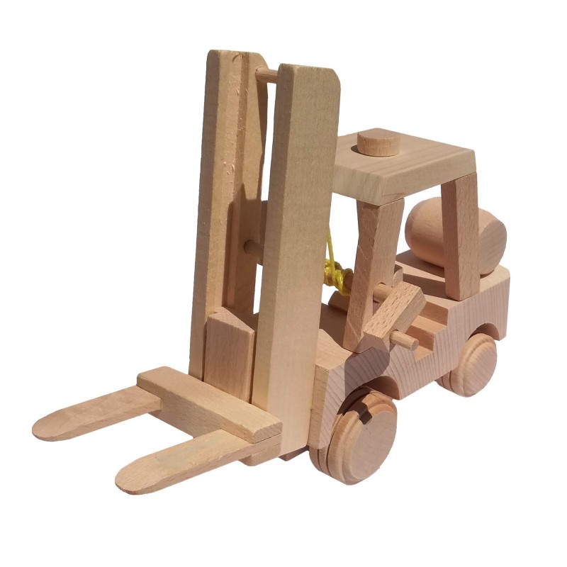 Wooden World Wooden Forklift Truck Toy, Beech Wood, Movable Fork & Wheels, 26×12×20 cm Construction Vehicle