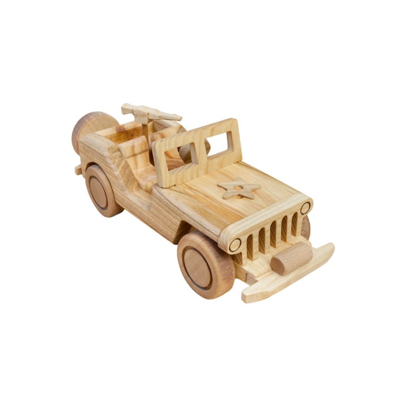 Wooden World Wooden Army Truck Toy, Mixed Wood Shades, Movable Wheels, 19.5×7×7 cm Military Vehicle