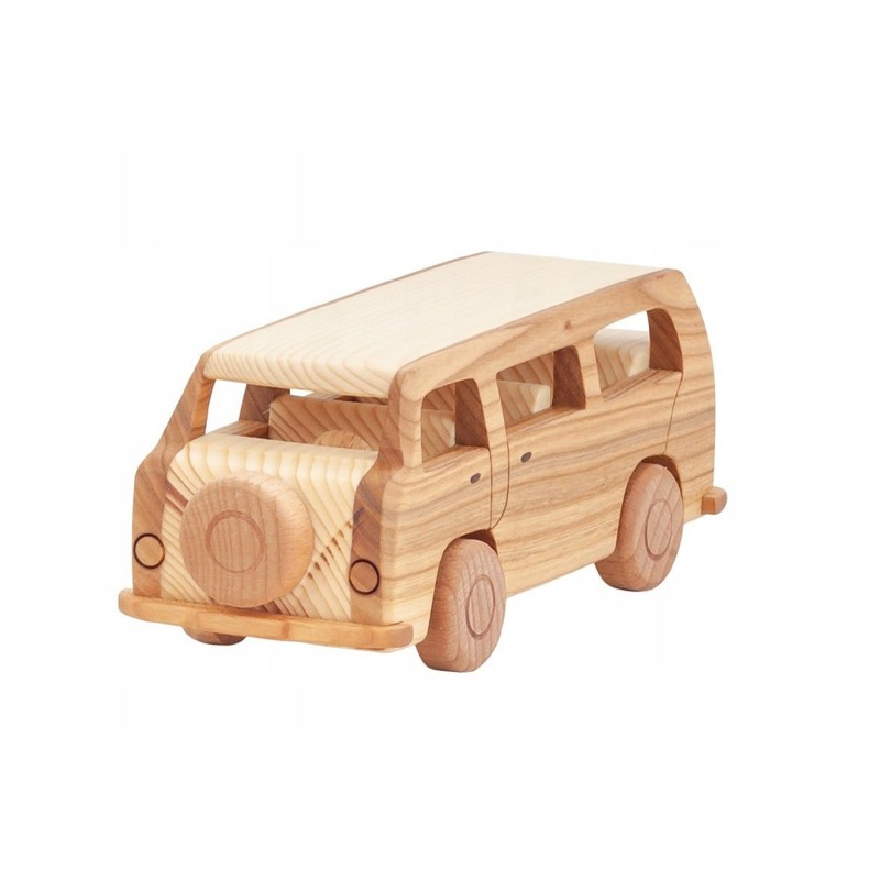 Wooden World Wooden Volkswagen T2 Van Toy, Mixed Woods, Movable Wheels, 19.5×6.5×7.5 cm