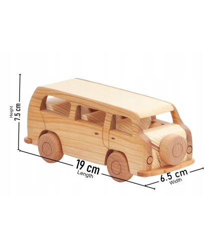 Wooden World Wooden Volkswagen T2 Van Toy, Mixed Woods, Movable Wheels, 19.5×6.5×7.5 cm