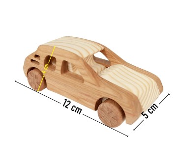 Wooden World Wooden Peugeot 205 Toy Car, Mixed Woods, Movable Wheels, 12×5×4 cm