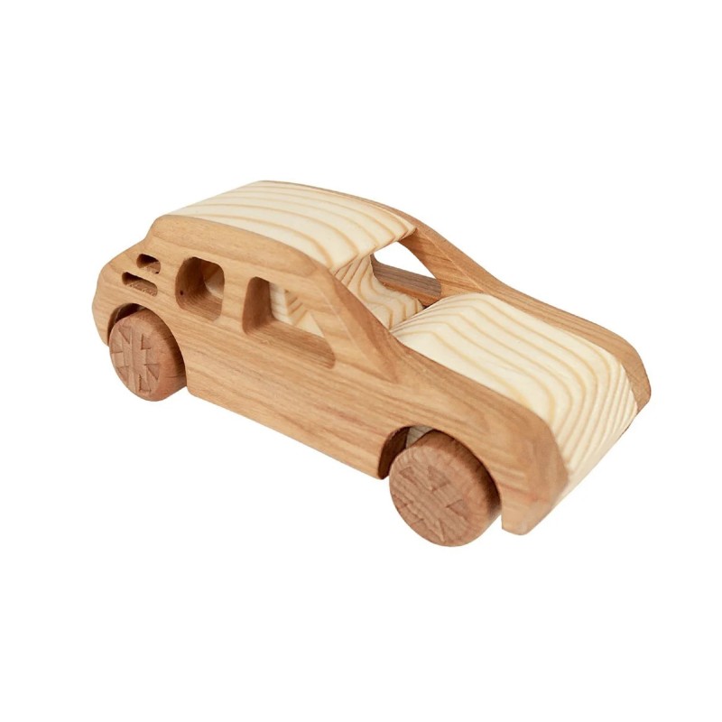 Wooden World Wooden Peugeot 205 Toy Car, Mixed Woods, Movable Wheels, 12×5×4 cm