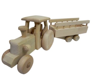 Wooden World Wooden Tractor with Detachable Trailer, Beech Wood, Movable Wheels, 41 cm Set
