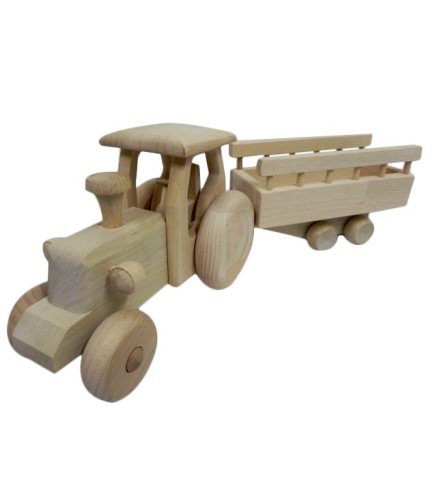 Wooden World Wooden Tractor with Detachable Trailer, Beech Wood, Movable Wheels, 41 cm Set
