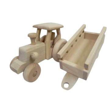 Wooden Tractor with Trailer 41 cm Beech Wood