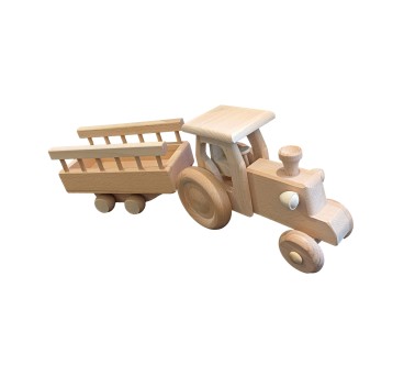 Wooden Tractor with Trailer 41 cm Beech Wood