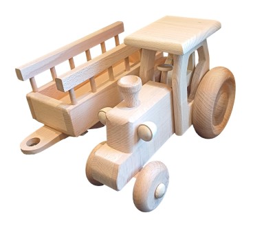 Wooden Tractor with Trailer 41 cm Beech Wood