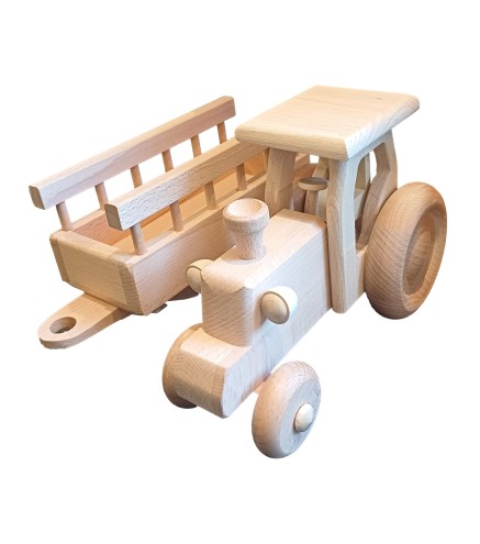 Wooden Tractor with Trailer 41 cm Beech Wood