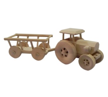 Wooden World Wooden Tractor with Hay Trailer, Beech Wood, Movable Wheels, 41 cm Farm Set