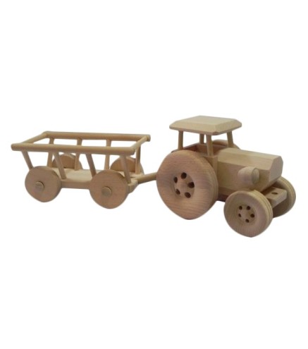 Wooden World Wooden Tractor with Hay Trailer, Beech Wood, Movable Wheels, 41 cm Farm Set