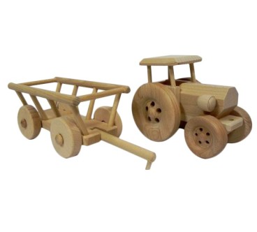 Wooden Tractor with Hay Trailer 41 cm Beech Wood