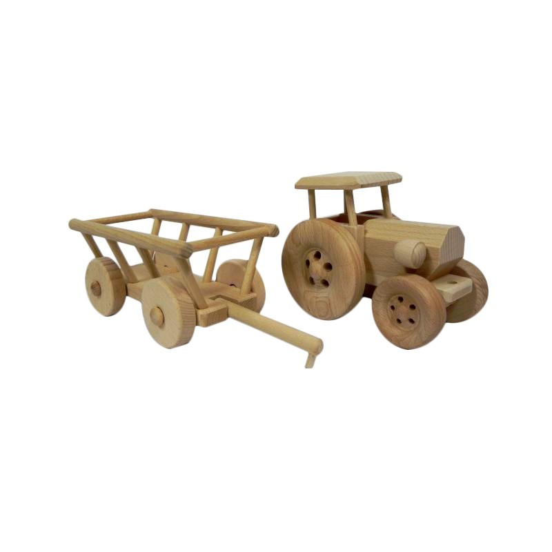 Wooden World Wooden Tractor with Hay Trailer, Beech Wood, Movable Wheels, 41 cm Farm Set