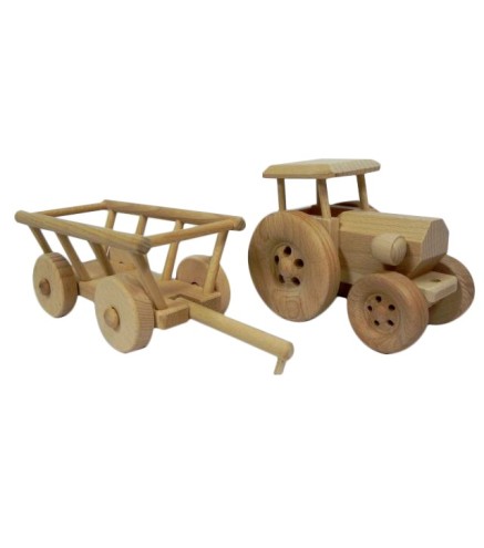 Wooden Tractor with Hay Trailer 41 cm Beech Wood