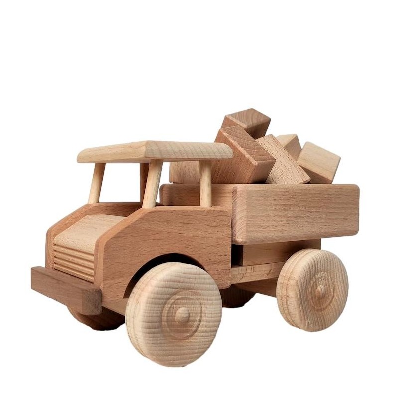 Wooden World Wooden Truck with Blocks, Beech Wood, Movable Wheels, 24×10×13.5 cm