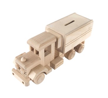 Wooden Truck Piggy Bank with Trailer 24×9×8.5 cm