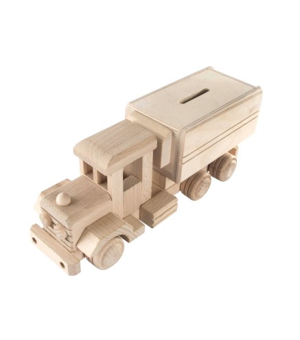 Wooden Truck Piggy Bank with Trailer 24×9×8.5 cm