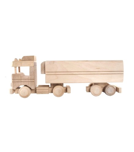 Wooden World Wooden Long Truck Piggy Bank with Detachable Trailer, Beech Wood, Sliding Access, 30.5×10×6.5 cm