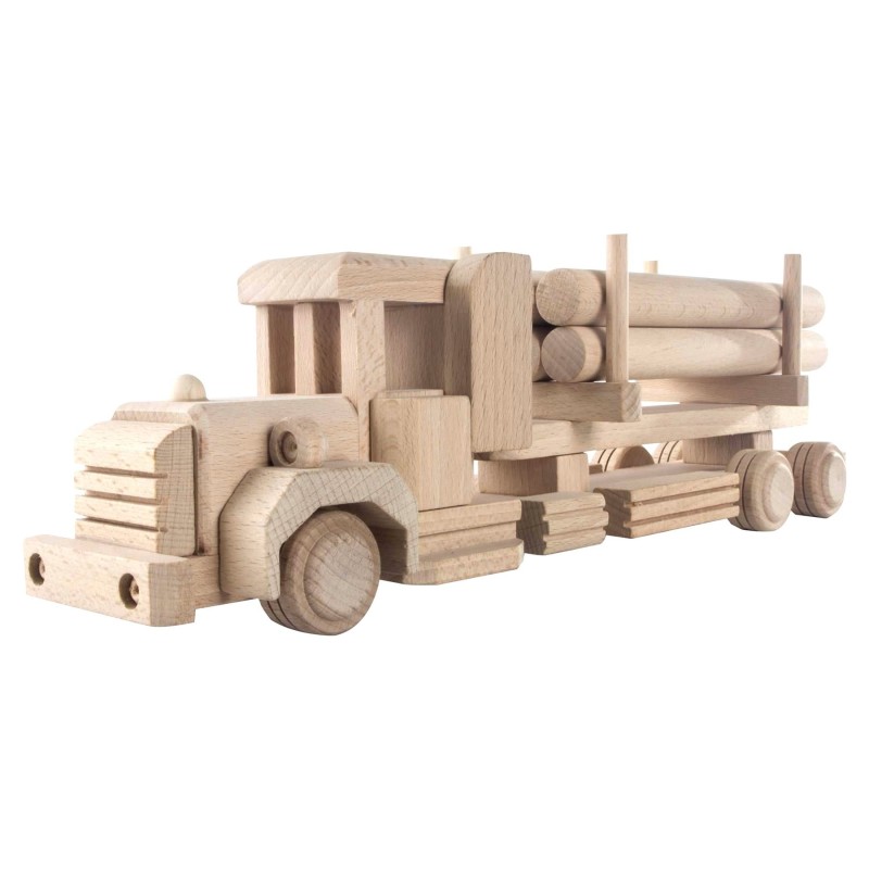 Wooden World Wooden Truck with Detachable Trailer, Beech Wood, Movable Wheels, 37×8.6×10 cm
