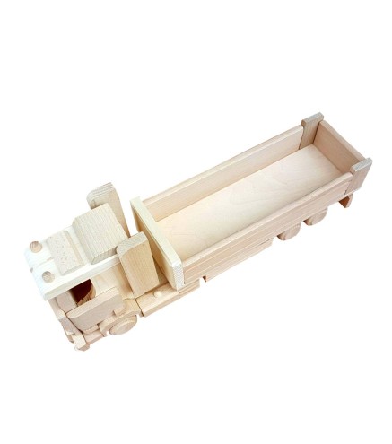 Wooden World Extra Large Wooden Long Truck, Beech Wood, Movable Wheels, 48×12×19.6 cm Display Model