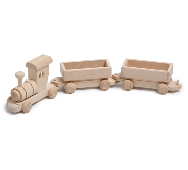 Wooden World Wooden Train with 2 Carriages, Beech Wood, Movable Wheels, 54×7×7 cm Display Model
