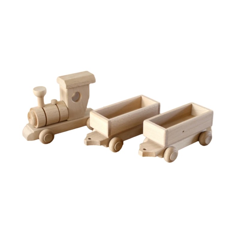 Wooden World Wooden Train with 2 Carriages, Beech Wood, Movable Wheels, 54×7×7 cm Display Model Wooden World Wooden Train with 2 Carriages, Beech Wood, Movable Wheels, 54×7×7 cm Display Model