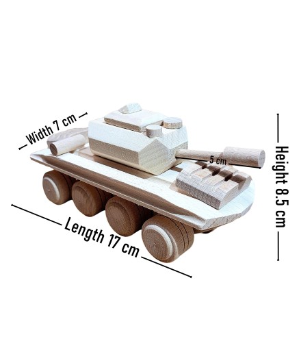 Wooden World Wooden Army Tank Toy, Raw Natural Wood, Movable Wheels, 17×7×8.5 cm 3D Model