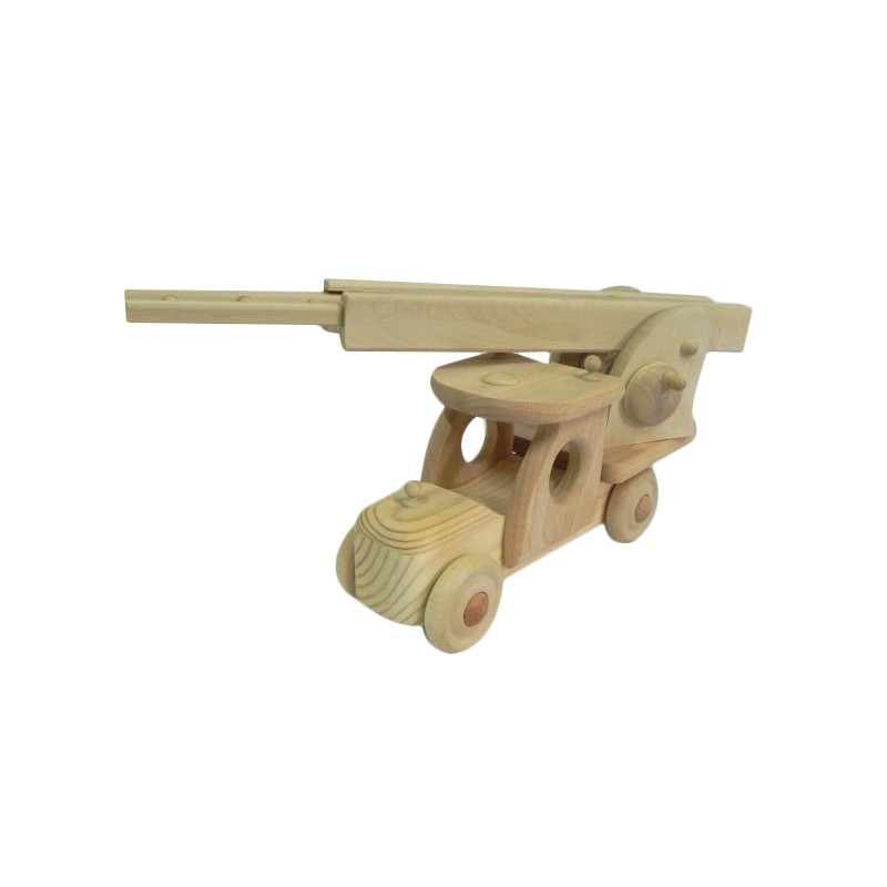 Wooden World Wooden Firetruck Toy with Ladder, Beech Wood, Movable Wheels, 27 cm