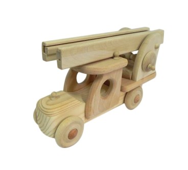 Wooden World Wooden Firetruck Toy with Ladder, Beech Wood, Movable Wheels, 27 cm