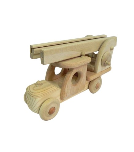 Wooden World Wooden Firetruck Toy with Ladder, Beech Wood, Movable Wheels, 27 cm