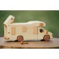 Wooden World Handmade Wooden Campervan Toy & Piggy Bank, Mixed Woods, Movable Wheels, Sliding Access, 26×10.5×8.5 cm