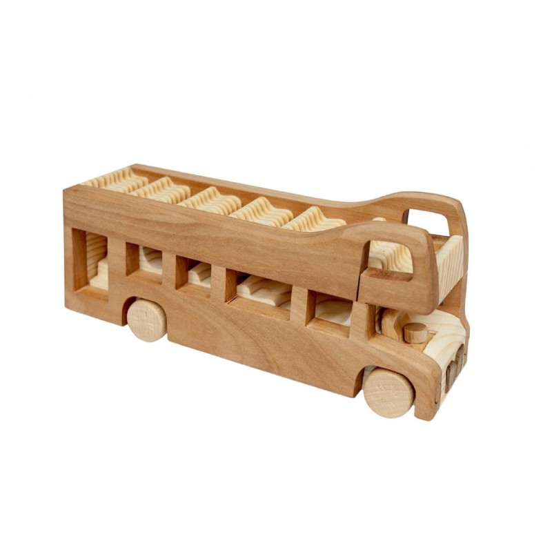 Wooden World Wooden London Bus Toy, Mixed Woods, Movable Wheels, 20×5×9 cm