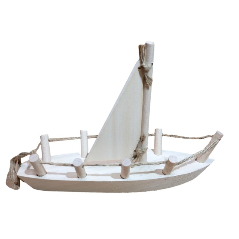 Wooden World Viking Style Wooden Sail Boat, Raw Natural Wood, 3D Model Decoration, 24×7×18 cm